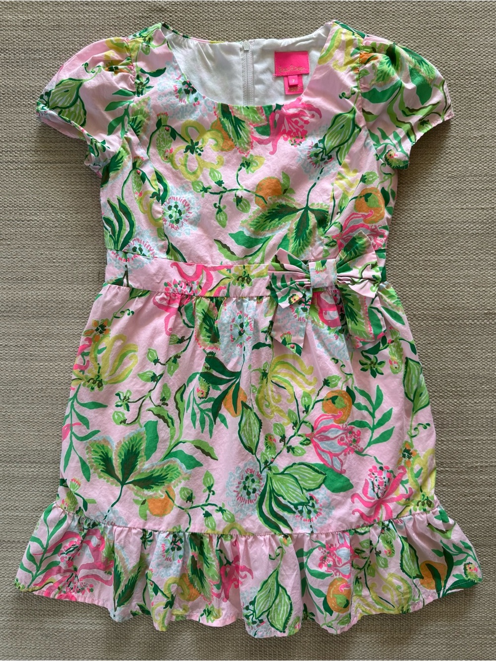 Lilly Pulitzer Alexandra dress pink green floral short sleeve girls size 7